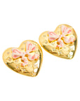 Vintage-Style Heart & Ribbon Motif Rhinestone Earrings