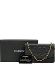 CHANEL 2002-2003 Caviar Skin Coco Mark Chain Wallet