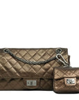CHANEL 2008-2009 2.55 Matelassé Chain Double Flap Shoulder Bag with Pouch