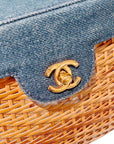 CHANEL 1997–1999 Coco Mark Chain Straw Denim Basket Shoulder Bag