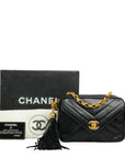 CHANEL 1991-1994 Coco Mark V-Stick Chain Lambskin Shoulder Bag