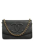 CHANEL 2002-2003 Caviar Skin Coco Mark Chain Wallet