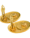CHANEL Crown Motif Oval Plate Earrings