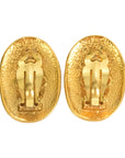 CHANEL Crown Motif Oval Plate Earrings