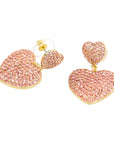Vintage-Style Double Heart Motif Pink Rhinestone Earrings