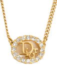 CHRISTIAN DIOR Logo Oval Rhinestone Necklace