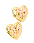 Vintage-Style Heart & Ribbon Motif Rhinestone Earrings