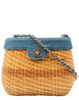 CHANEL 1997–1999 Coco Mark Chain Straw Denim Basket Shoulder Bag