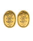 CHANEL Crown Motif Oval Plate Earrings