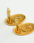 CHANEL Crown Motif Oval Plate Earrings