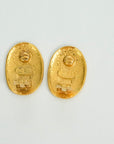 CHANEL Crown Motif Oval Plate Earrings