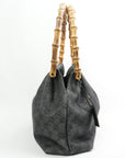 Gucci Gray GG Canvas Bamboo Handbag