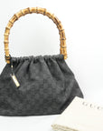 Gucci Gray GG Canvas Bamboo Handbag