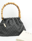 Gucci Gray GG Canvas Bamboo Handbag