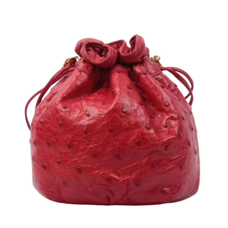 CHANEL 1986-1988 Drawstring Chain Ostrich Shoulder Bag