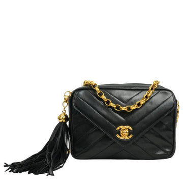 CHANEL 1991-1994 Coco Mark V-Stick Chain Lambskin Shoulder Bag
