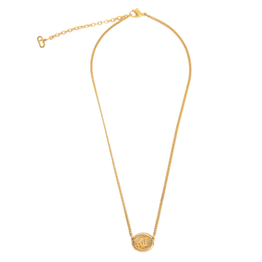 CHRISTIAN DIOR Logo Oval Rhinestone Necklace