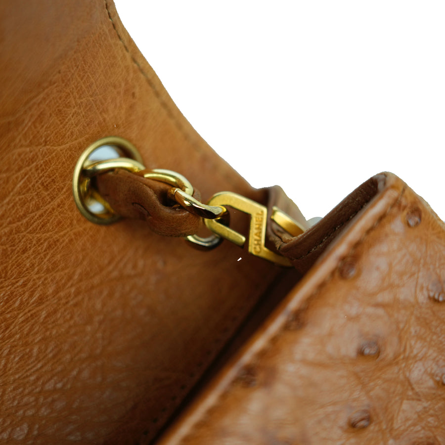 CHANEL 2000–2002 Coco Mark Chain Ostrich Shoulder Bag