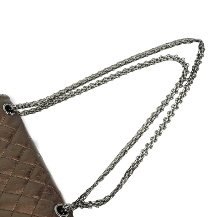 CHANEL 2008-2009 2.55 Matelassé Chain Double Flap Shoulder Bag with Pouch