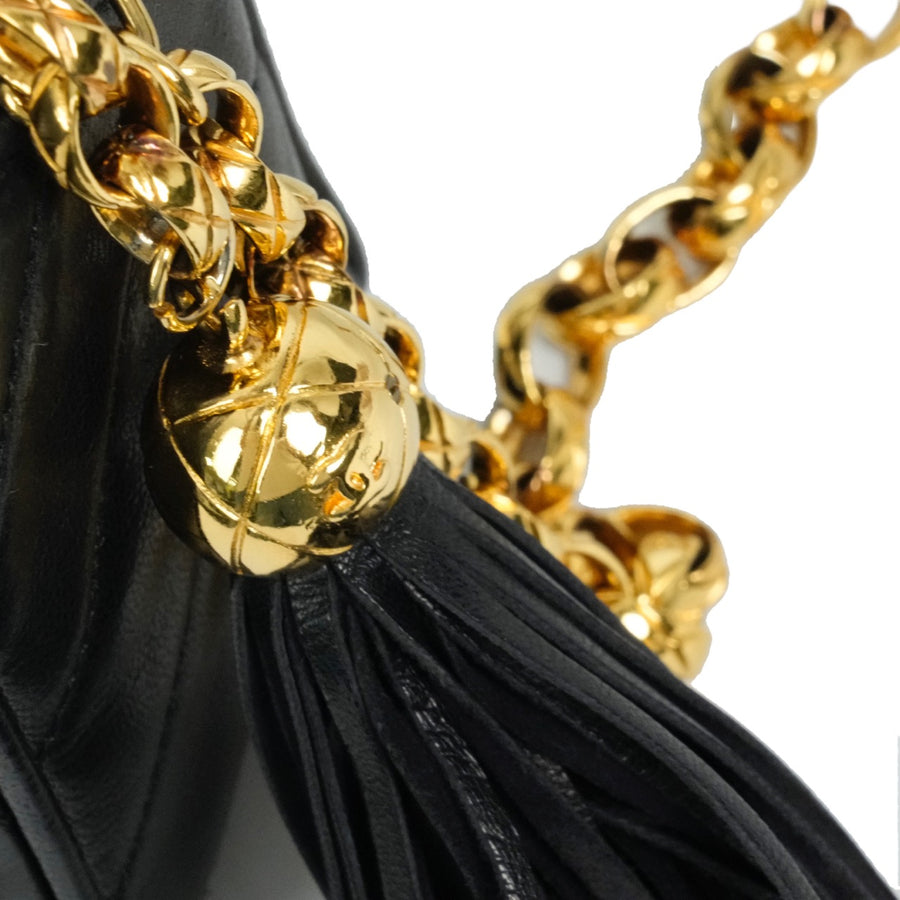 CHANEL 1991-1994 Coco Mark V-Stick Chain Lambskin Shoulder Bag