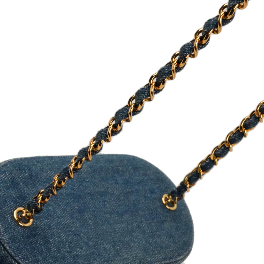CHANEL 1997–1999 Coco Mark Chain Straw Denim Basket Shoulder Bag