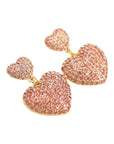Vintage-Style Double Heart Motif Pink Rhinestone Earrings