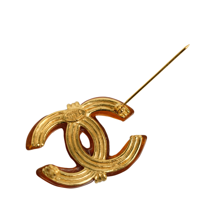 CHANEL Tortoise Shell Coco Mark Brooch