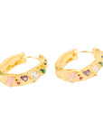 Vintage-Style Multicolor Stone Hoop Earrings