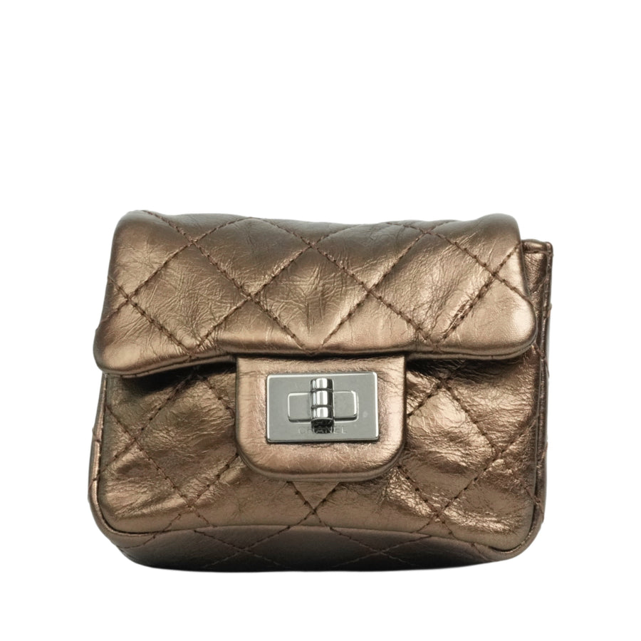 CHANEL 2008-2009 2.55 Matelassé Chain Double Flap Shoulder Bag with Pouch
