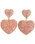 Vintage-Style Double Heart Motif Pink Rhinestone Earrings
