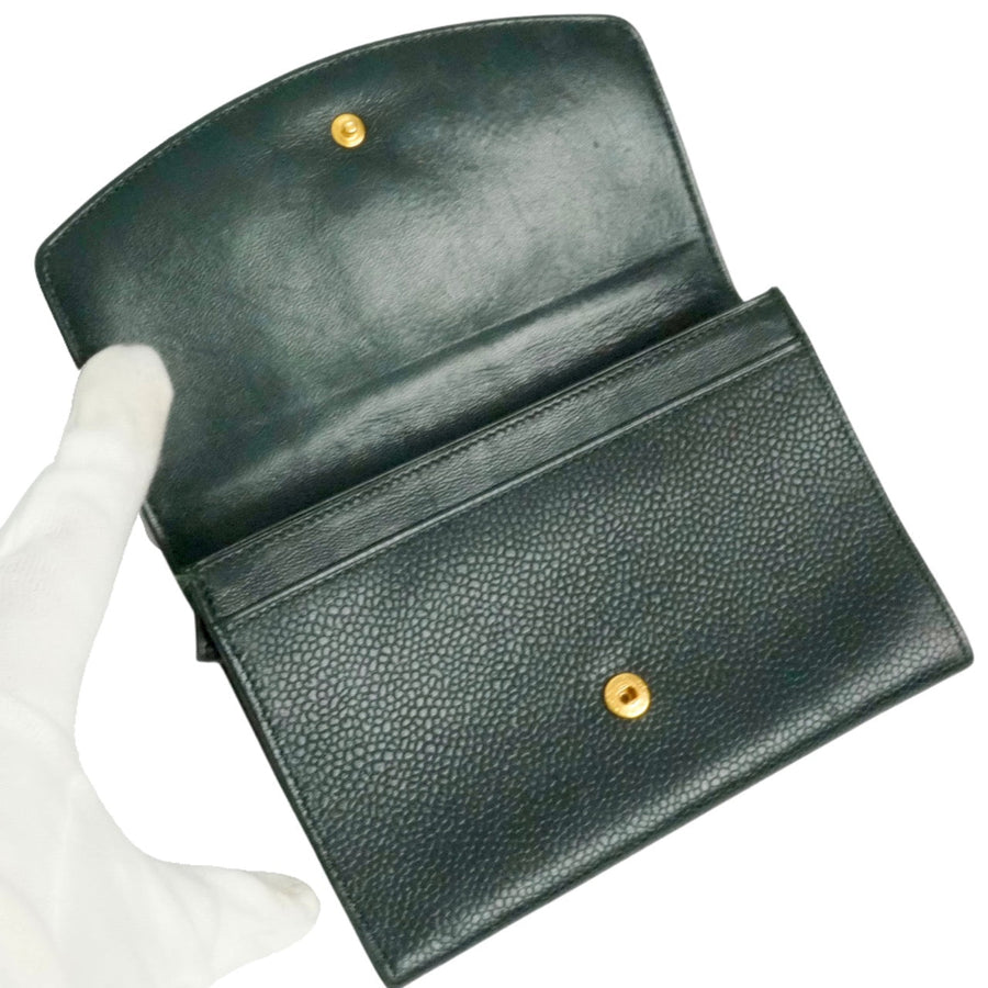CHANEL 1996–1997 Coco Mark Caviar Leather Bi-Fold Long Wallet