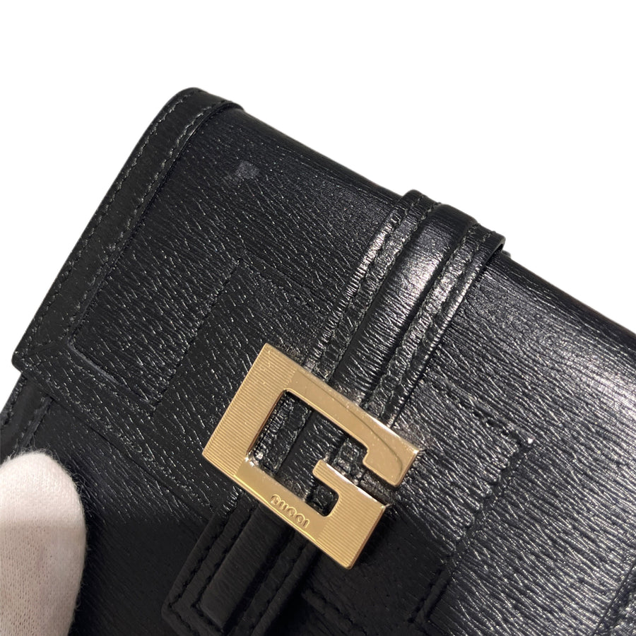 GUCCI Leather Logo W-Hook Compact Wallet