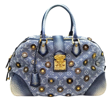 LOUIS VUITTON Denim Polka Dots Panama Bowly Canvas Navy Boston/Handbag M95418