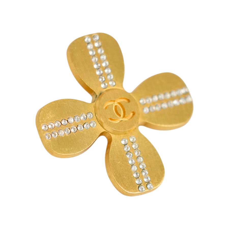 CHANEL Coco Mark Clover Rhinestone Brooch