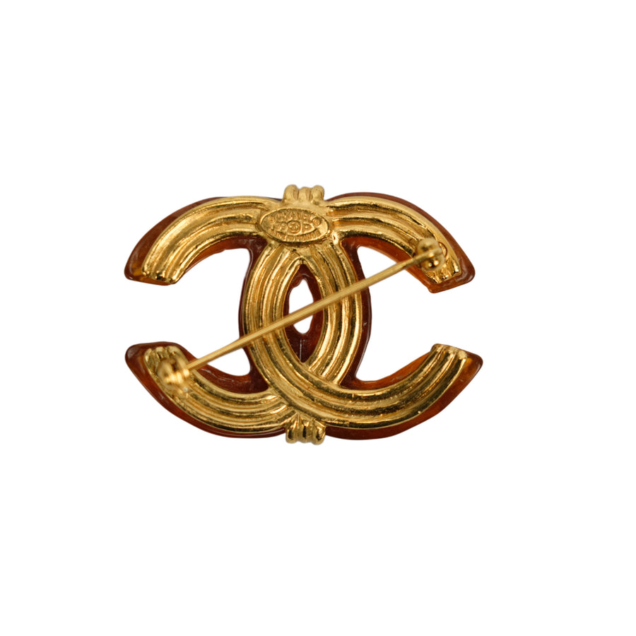 CHANEL Tortoise Shell Coco Mark Brooch