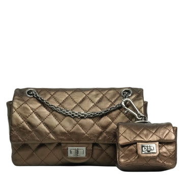 CHANEL 2008-2009 2.55 Matelassé Chain Double Flap Shoulder Bag with Pouch