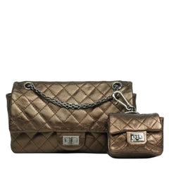 CHANEL 2008-2009 2.55 Matelassé Chain Double Flap Shoulder Bag with Pouch