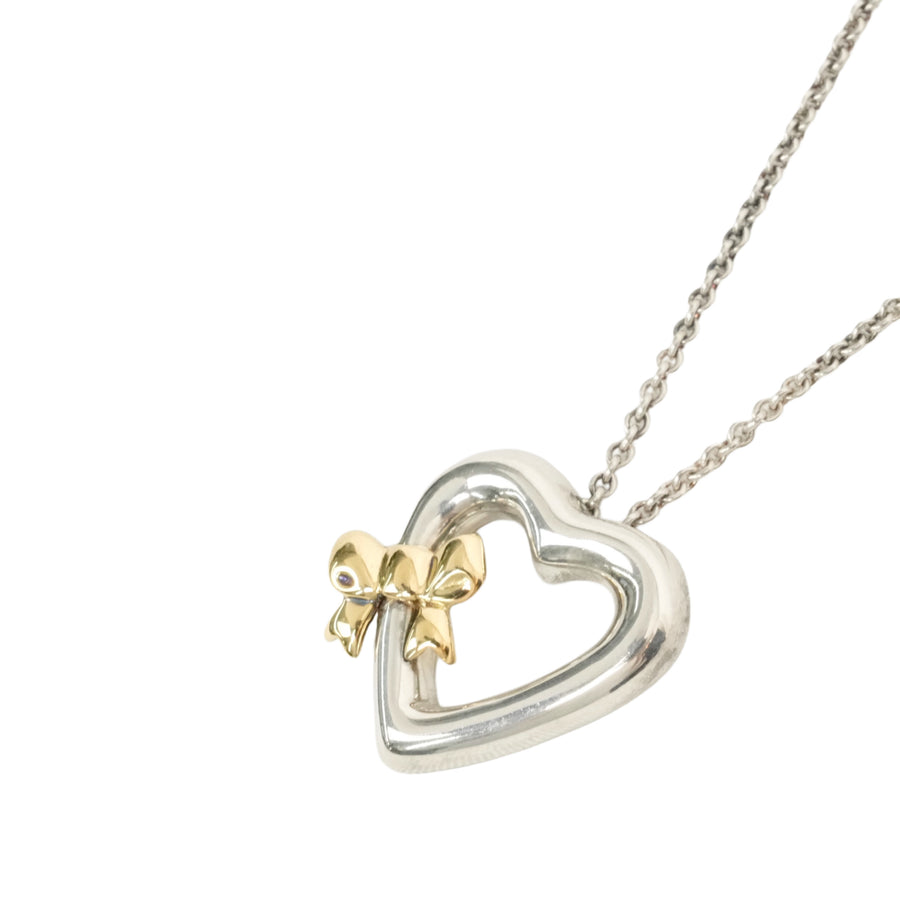 TIFFANY & CO. SV925 K18YG Open Heart Ribbon Necklace