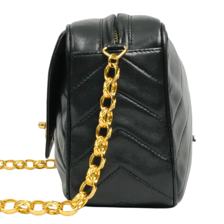 CHANEL 1991-1994 Coco Mark V-Stick Chain Lambskin Shoulder Bag