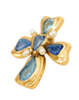Vintage-Style Cross Motif Stone Brooch