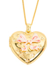 Vintage-Style Heart & Ribbon Motif Rhinestone Locket Necklace