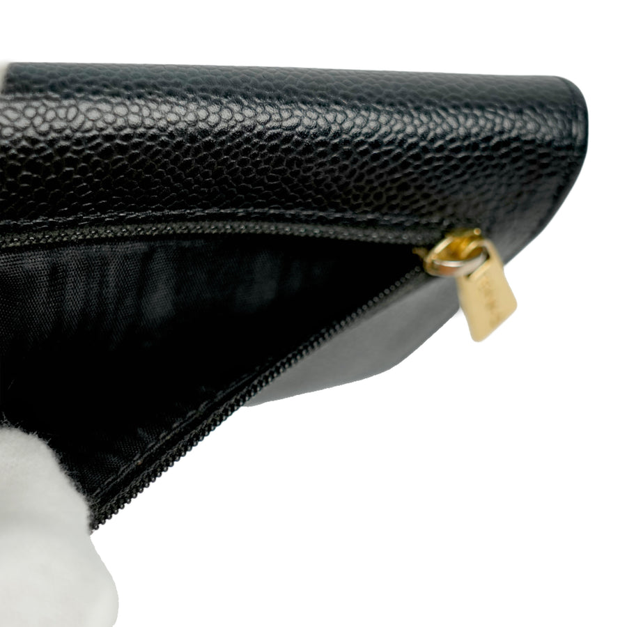 CHANEL 2003–2004 Caviar Leather Tri-Fold Wallet