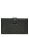 CHANEL 2003–2004 Coco Mark Caviar Skin Bifold Long Wallet