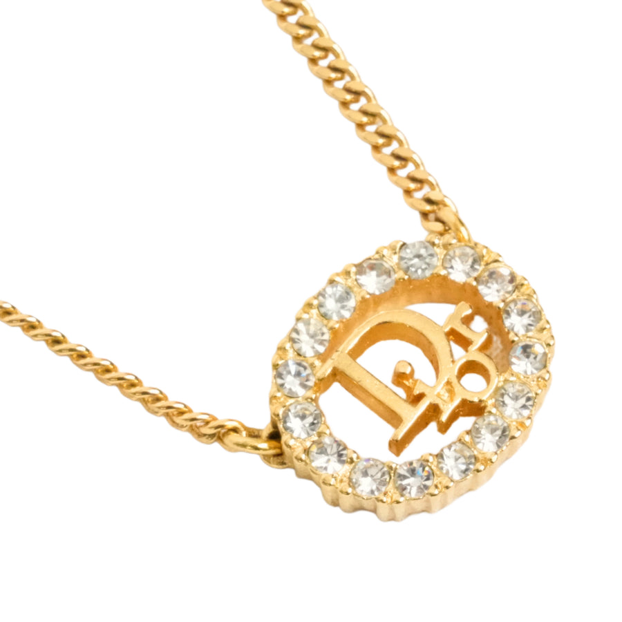 CHRISTIAN DIOR Logo Oval Rhinestone Necklace