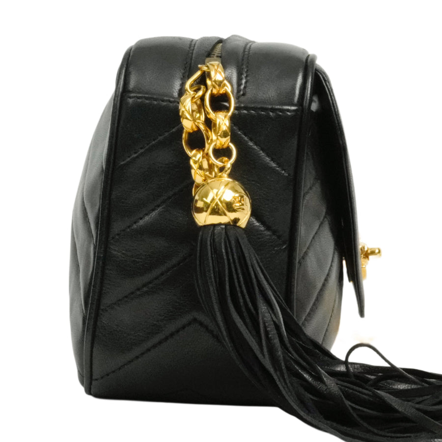 CHANEL 1991-1994 Coco Mark V-Stick Chain Lambskin Shoulder Bag