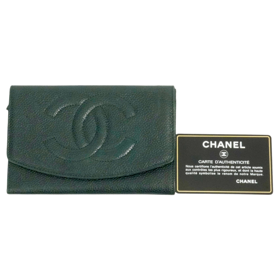 CHANEL 1996–1997 Coco Mark Caviar Leather Bi-Fold Long Wallet