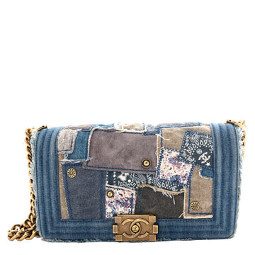 CHANEL Coco Mark Patchwork Denim Shoulder Bag