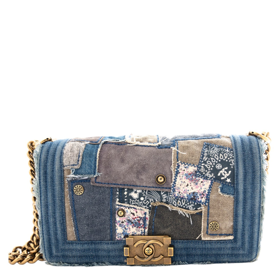 CHANEL Coco Mark Patchwork Denim Shoulder Bag