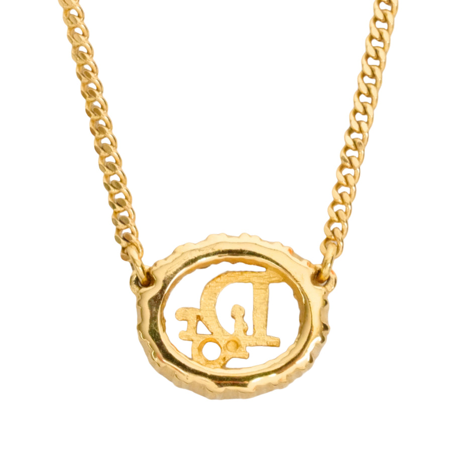 CHRISTIAN DIOR Logo Oval Rhinestone Necklace