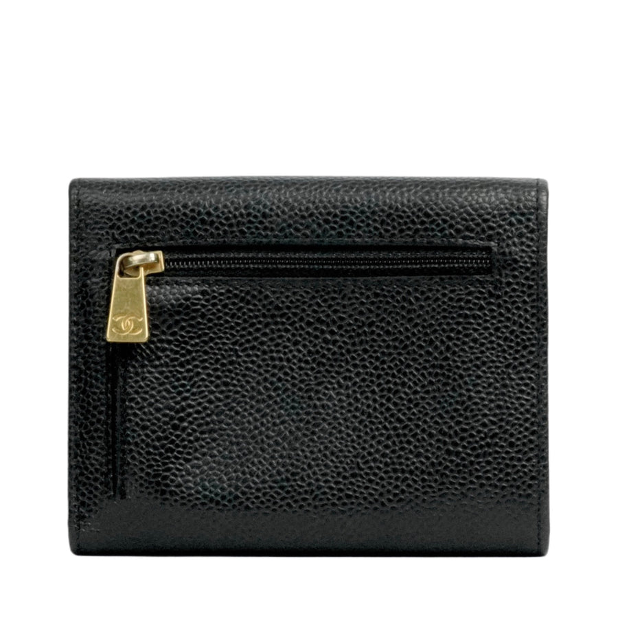 CHANEL 2003–2004 Caviar Leather Tri-Fold Wallet